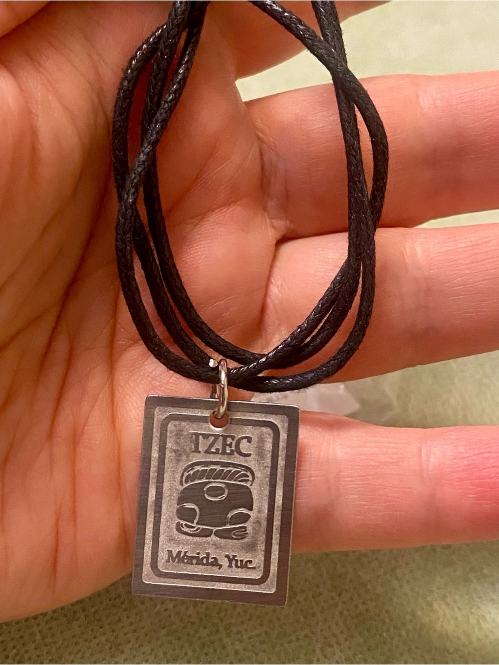 Men's Black Leather Cord Necklace with Metal Pendant - TZEC Mérida Yuc. Unisex